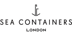 Black text logo with anchor icon above the words 'Sea Containers London'