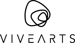 black text 'VIVEARTS' with three black circles layered on top of each other