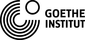 A black and white circular logo