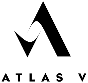 A black minimalist logo showing a stylized letter A made of curved swoops above the widely spaced text ATLAS V.
