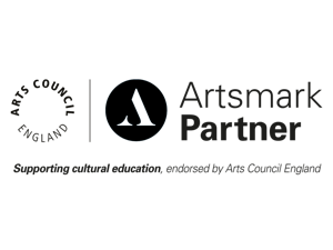 Arts Council logo on left in a circle, next to Arts mark partner