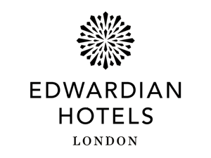 Edwardian Hotels London logo with black starlike graphic above